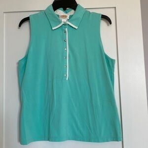 Talbots teal and white collared sleeveless shirt. Snap front closure. Large
C
